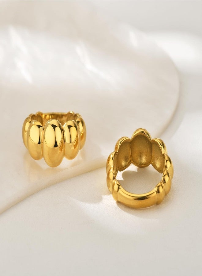 NOKMIT Gold Chunky Dome Rings for Women Cute Puffy Statement Band Bold Gold Silver Tone Croissant Ring High Polished Smooth Comfort Fit Size 5-10 (Gold, 8) - Image 4
